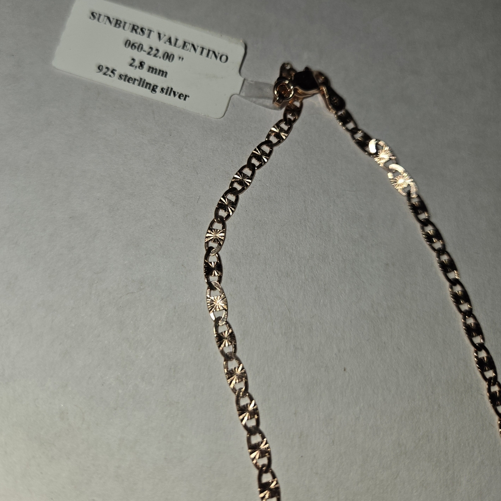 925 Sunburst Valentino 22" 2.8mm Necklace In Rose Gold